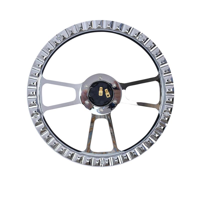 Universal 14 Inch 350mm Classic Retro Microfiber Leather Steering Wheel Black Chrome Plated Three Spoke Bracket 7mm Thick