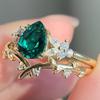 Изящные Женские Кольца Золотого Цвета Капля Цветок Лист Зеленый Белый Камень Набор Колец Вечеринки Аксессуары Подарок
