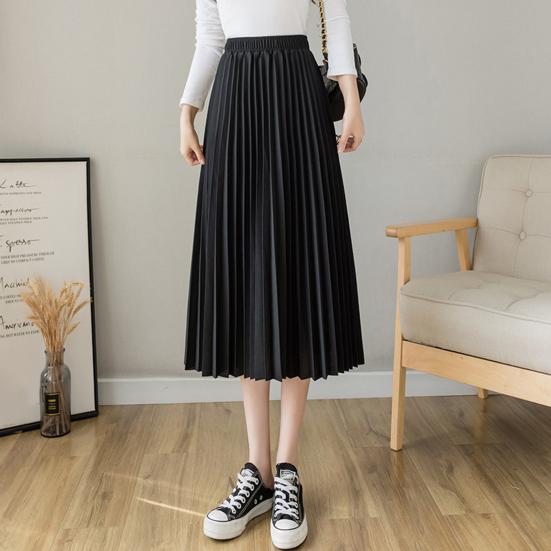 Женская плиссированная юбка, эластичная, высокая талия, однотонная юбка миди, мягкая, дышащая ткань, универсальный стиль, повседневная юбка