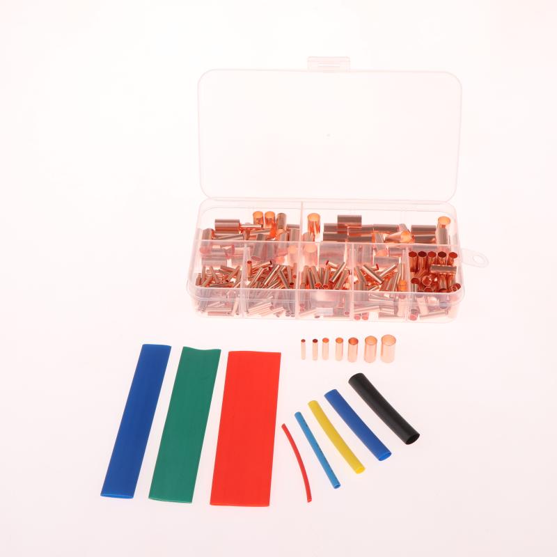 125/250/414/578Pcs Non Insulated Electrical Butt Terminal Assortment Kit Wire Ferrules Set 7 Size Copper Crimp Connector