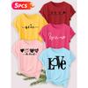 Five-piece set Elegant short-sleeved shirt for women Love love Printed round-neck women's short-sleeve shirt suitable for spring and summer