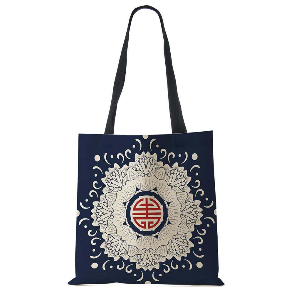 Elegant Lady Girls Handbag Floral Porcelain Geometry Abstract Pattern Shoulder Bag Casual Teenager Book Tote for Shopping