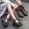 Genuine Leather Thick Soled Sandals Roman Breathable Hollow-out Women's Flat Platform Shoes