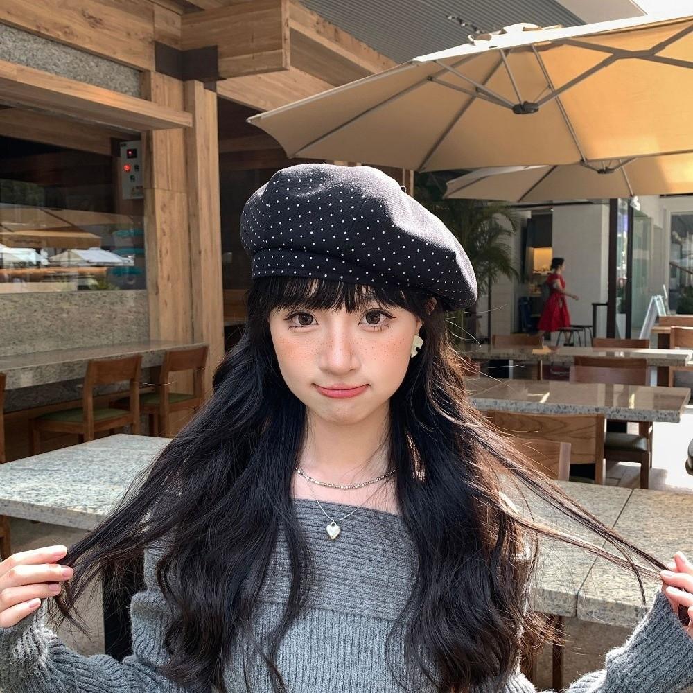 Женская шляпа художника в корейском стиле, теплая, женская восьмиугольная кепка, ретро берет в горошек, осенняя