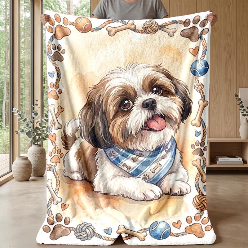 Shiba Inu Paws and Bones Theme blanket Lightweight Warm Flannel Blanket Decorative Throw Blanket for Home Decoration