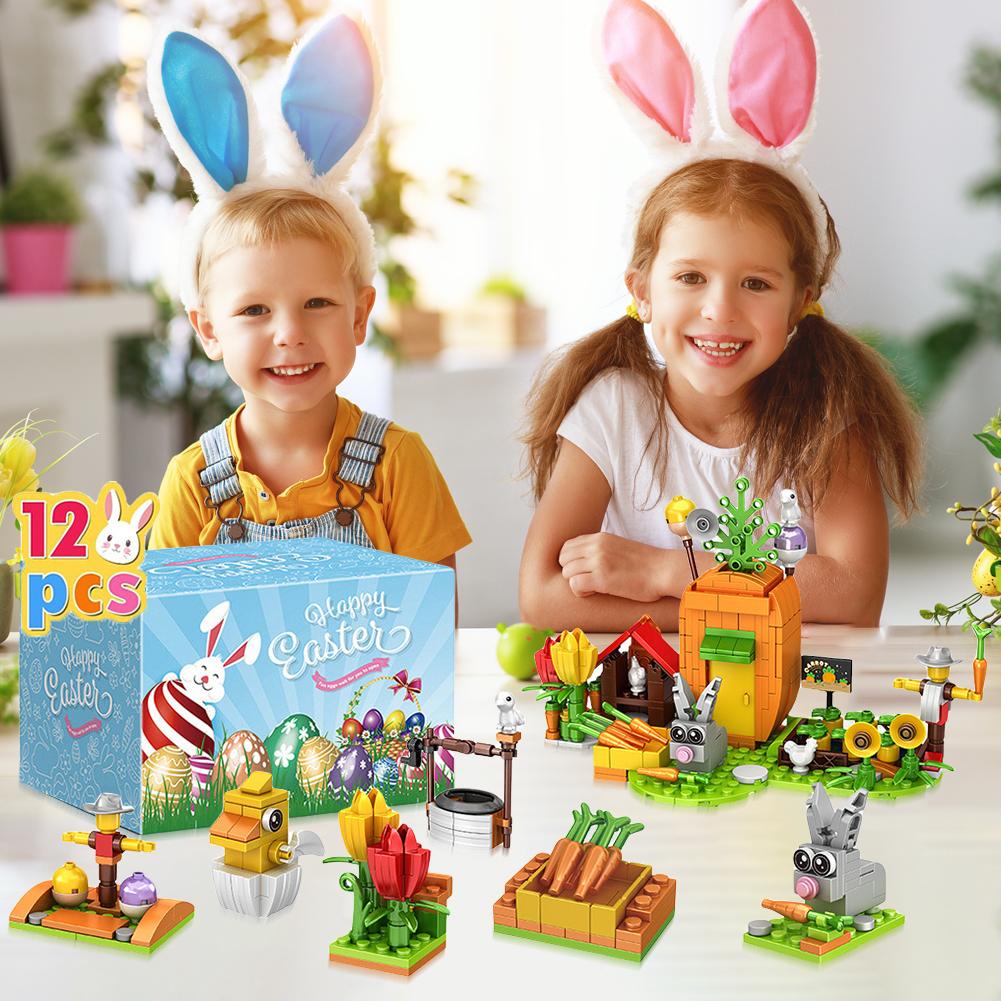 12 шт. Заполненные пасхальные яйца Наполнители для пасхальной корзины Разноцветный наполнитель для пасхальных яиц со строительными блоками для мальчиков и девочек Пасхальный подарок