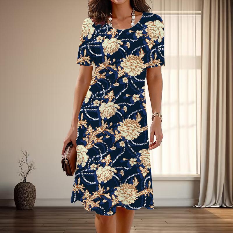 Женская мода изящный леопардовый принт принт лето весна короткий рукав О-образный вырез повседневные платья