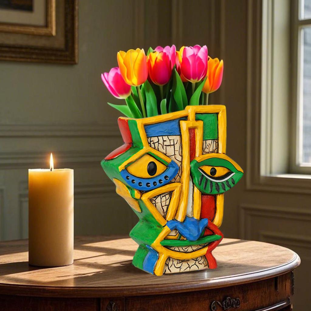 Абстрактный цветочный горшок для лица в стиле Пикассо - Бруталистский плантатор со скульптурным искусством для домашнего декора и посадки