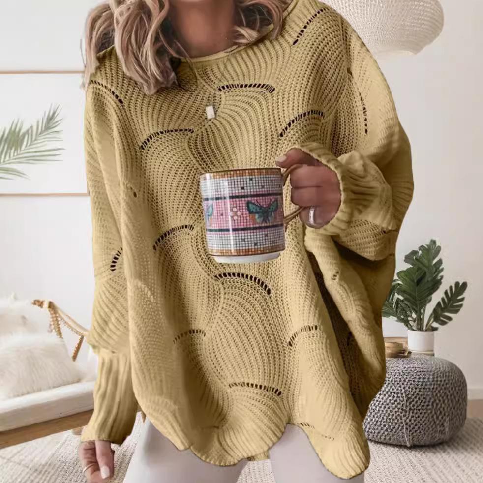 Women New Casual Fashion Hollow Hook Sweater Big Size Loose Solid Color Knit Sweater