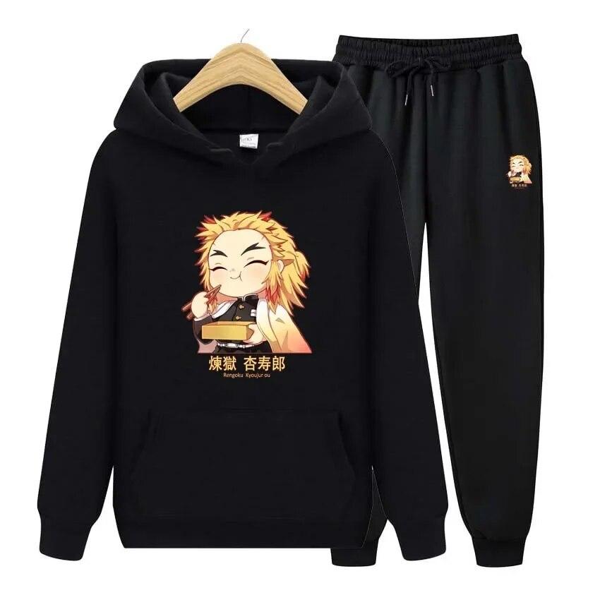 Anime Demon Slayer Printing Hoodies+Pants Two Piece Set Womens Hoodies Tracksuits Jogger Pants Thick Warm Clothes