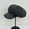 Retro suede belt buckle solid color beret female autumn face small octagonal hat big head circumference newsboy hat