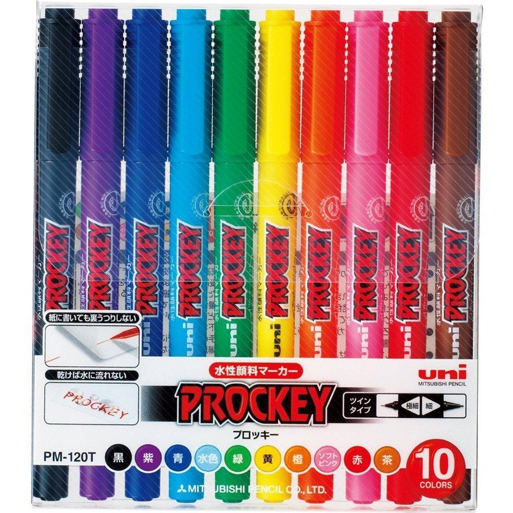 Mitsubishi Pencil Ручка-маркер Sign Extra Fine Fine 10 PM120T10CN на водной основе, Pro-Quick Twin, + Наконечник, Цвета,