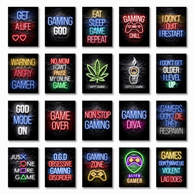 Детская игровая настенная живопись геймера на холсте, забавная игровая настенная картина для игровой комнаты, постер, украшение для игровой комнаты для дома