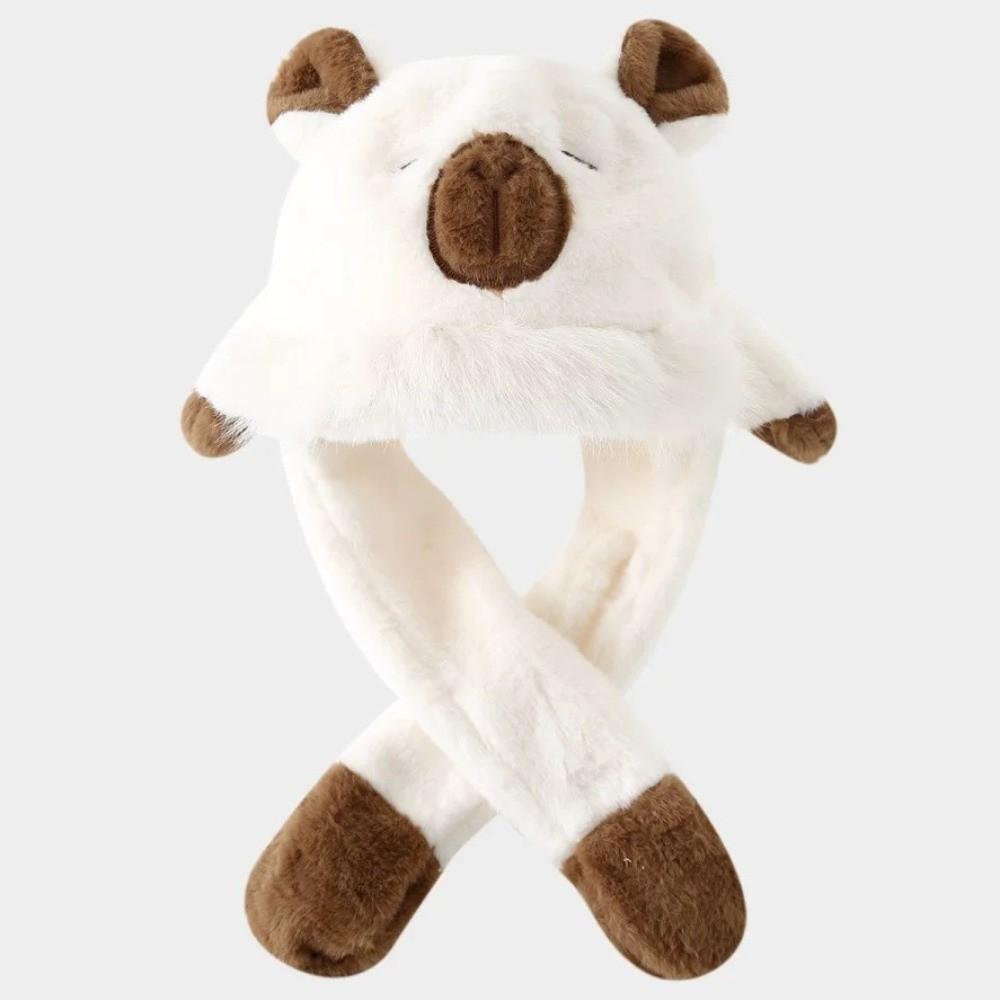 Movable Ears Capybara Hooded Scarf Windproof Plush Hat Scarf Set  Boys/girls