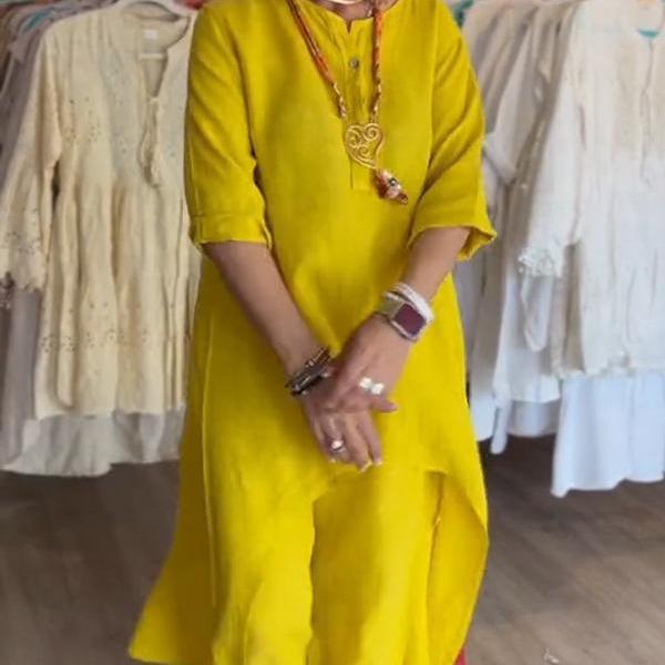 Женский однотонный повседневный летний комплект из хлопка и льна с длинными рукавами