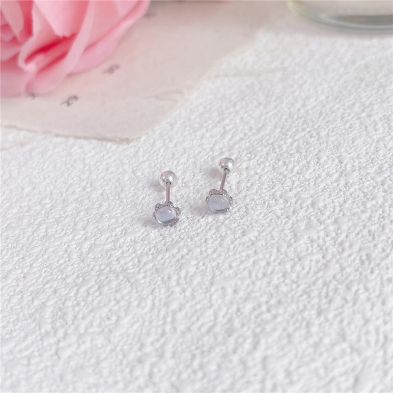 Серьги с лунным камнем в корейском стиле: Серебро 925 пробы, винтовая задняя крышка, дизайн класса люкс