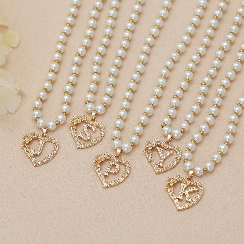 Винтажные цветочные буквы сердечки кулон ожерелья для женщин роскошные искусственные жемчужные цепочки ожерелья корейские ювелирные изделия подарки