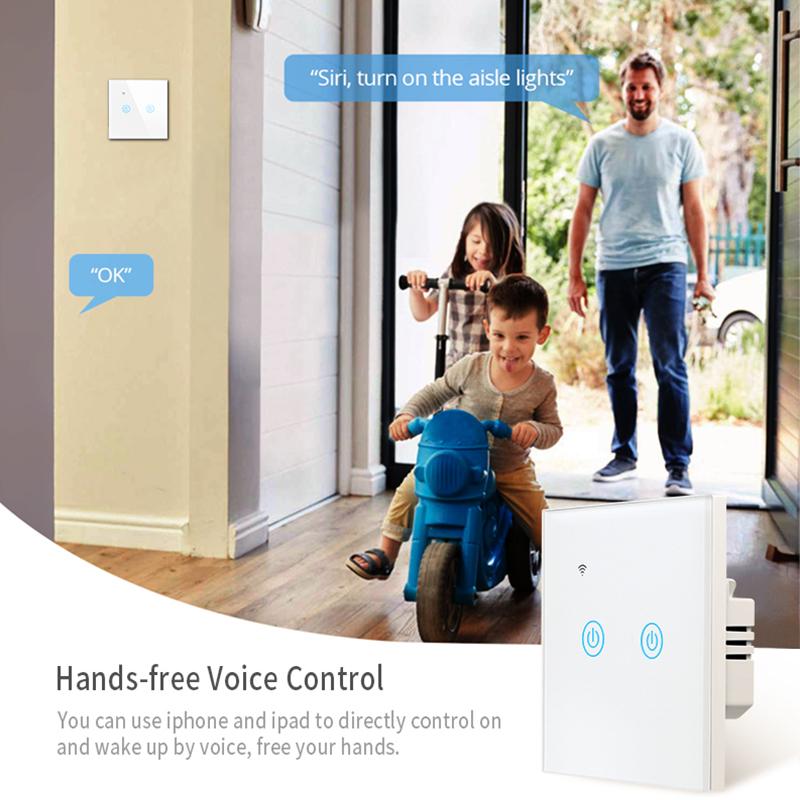 Сенсорный настенный выключатель WiFi EU 220В Homekit Умный выключатель 1/2 клавиши Голосовое управление Siri WIFI Умный дом KTY