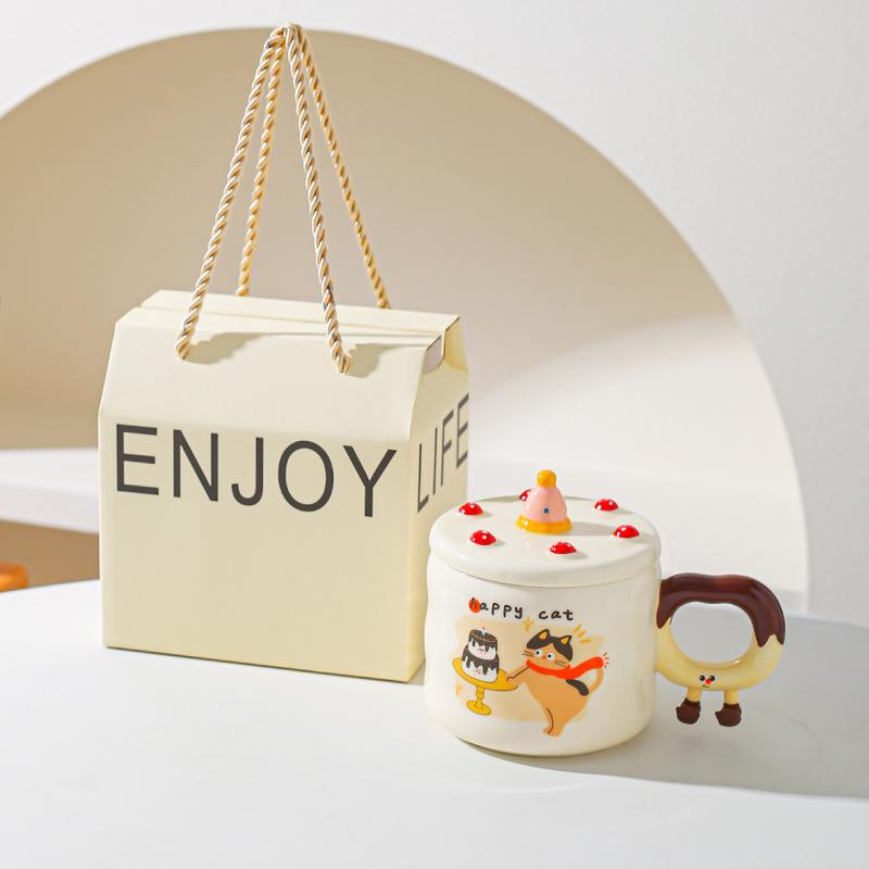 Креативная милая мультяшная кружка для торта на день рождения, керамическая, в подарок, для дома, для кофе, для воды, парная