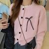 Harajuku Long Sleeve Women Cardigan Sweater Korean Young Girl Sweet Pink Lace Splicing Bow Tops Short Coats Casual Loose Chic O-neck Y2k Sweaters