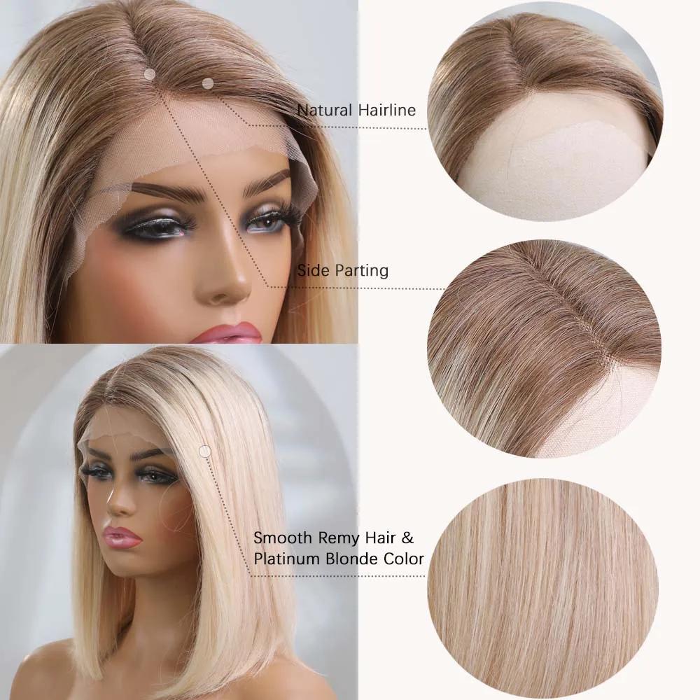 HAIRCUBE 13 × 5 × 1, парик из натуральных волос на шнуровке спереди, платиновый блондин, длина до плеч, парики боб для женщин, прямые волосы Remy с боковым пробором