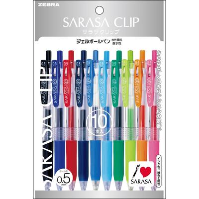 Zebra Гелевые шариковые ручки Sarasa Clip, 10 шт., 0,5 мм, цветные, P-JJ15-10C