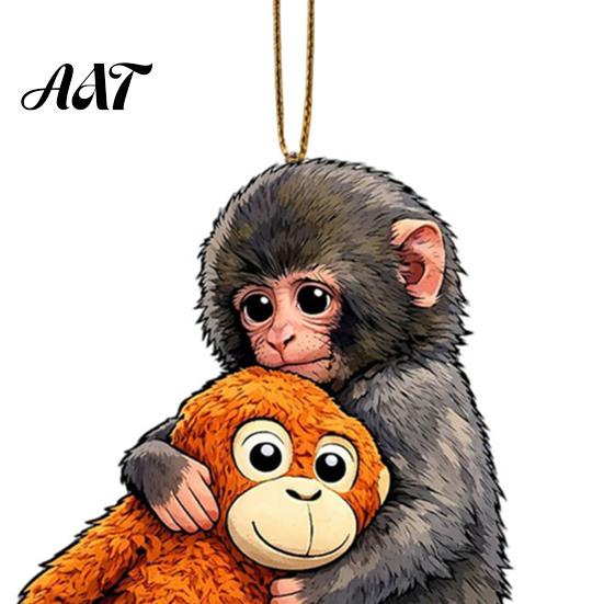 Cute Monkey Keychain 2D Holding Plush Toy Bag Cartoon Keyring Charm Acrylic Hanging Pendant for Backpack Purse Car Keys Decorative Accessory