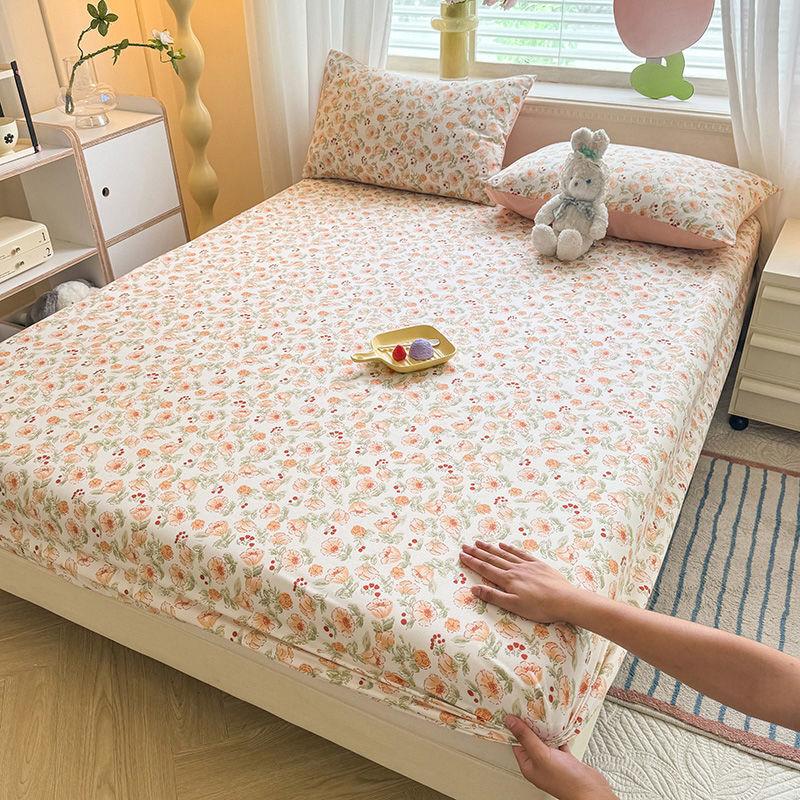 Простыня Ins в корейском стиле с фиолетовым цветочным узором, покрывало из стираного хлопка, защитный чехол для матраса от пыли, противоскользящая кровать