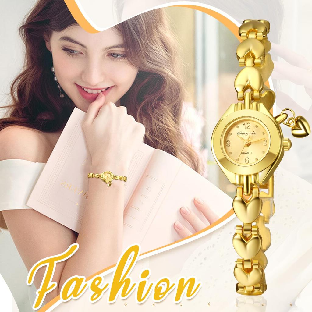 Cute and Stylish Bracelet Heart Analog Display Waterproof Quartz Fashion Watch In Gold Perfect Gift for Day Women's Watch - Birthdays, Anniversaries,