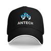 Кепка с логотипом ANTECH Черная с сине-белым геометрическим дизайном Классический крой Регулируемая кепка для унисекс и женщин