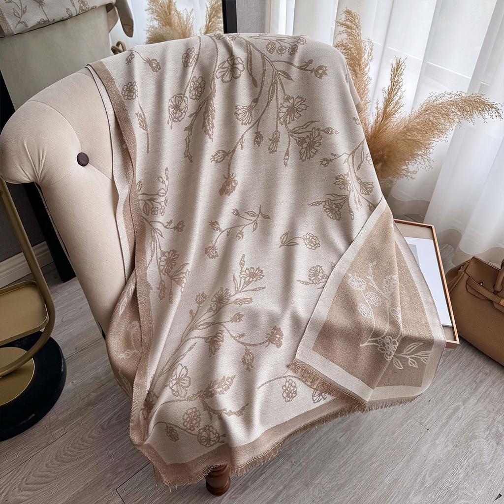 Gold Thread Scarf Women'S Autumn High-End Feeling Small Floral Japanese Silk Scarf Soft Thin Shawl Headscarf