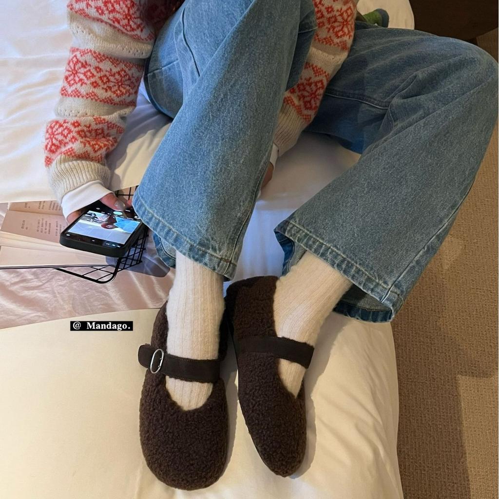 New winter fluffy round head with thick bottom non-slip velvet warm outer wear women's cotton shoes