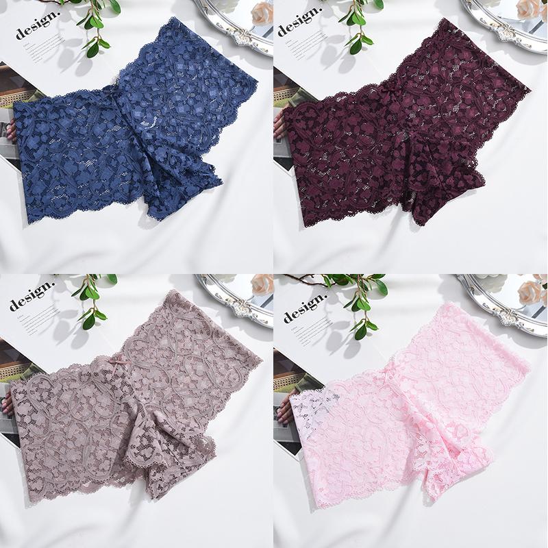 4PCS Lace Panties for Women Floral Hollow Out Boxer Shorts Sexy Underwears Female Intimates Lingerie Transparent Briefs