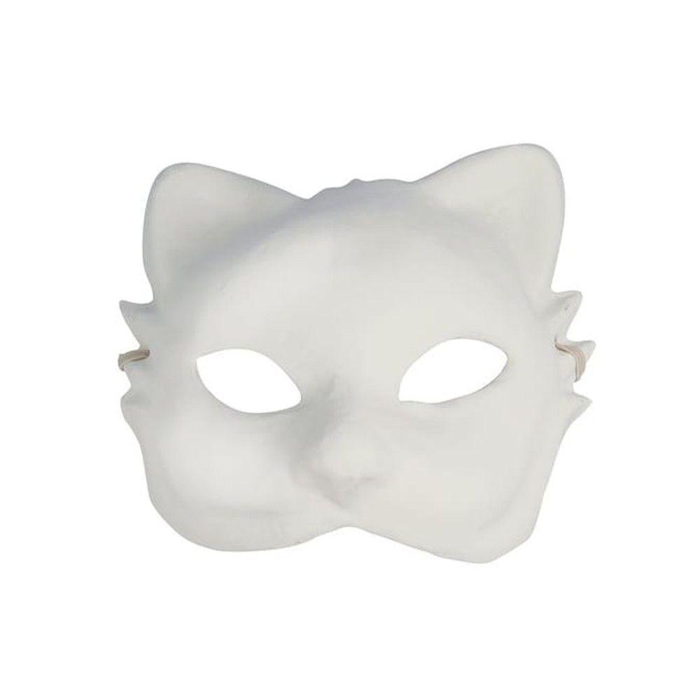 Masque de Venise Chat - ARTEMIO Blanc - 17x20 cm - Accessoire DIY pour Carnaval et bal masqué