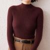 Women's Striped Cashmere Sweater - Autumn/Winter, Half-High Neck, Slim-Fit, Knitted Base Layer