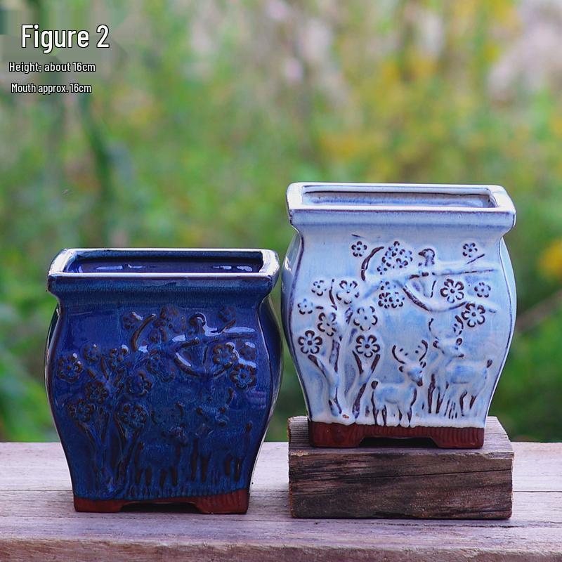 Терракотовый горшок для суккулентов ручной работы, большой квадратный с глянцевой глазурью и дышащим дизайном.