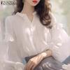 ZANZEA Женские винтажные рубашки с лацканами и оборками-фонариками с длинным рукавом А-силуэта