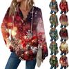 Women's Fashion Long Sleeve  Drawstring Hooded Button V-Neck Casual Hooded Christmas Printed Sweatshirt Top
