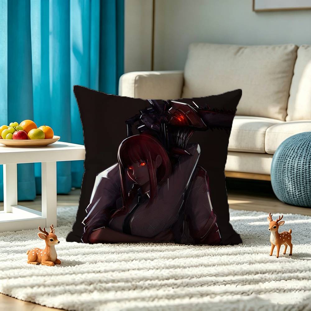 C-Chainsaw Man Makima Square Double-Sided printed Pillow Case Bedroom Bedside Pillow Sofa Cushion Cover