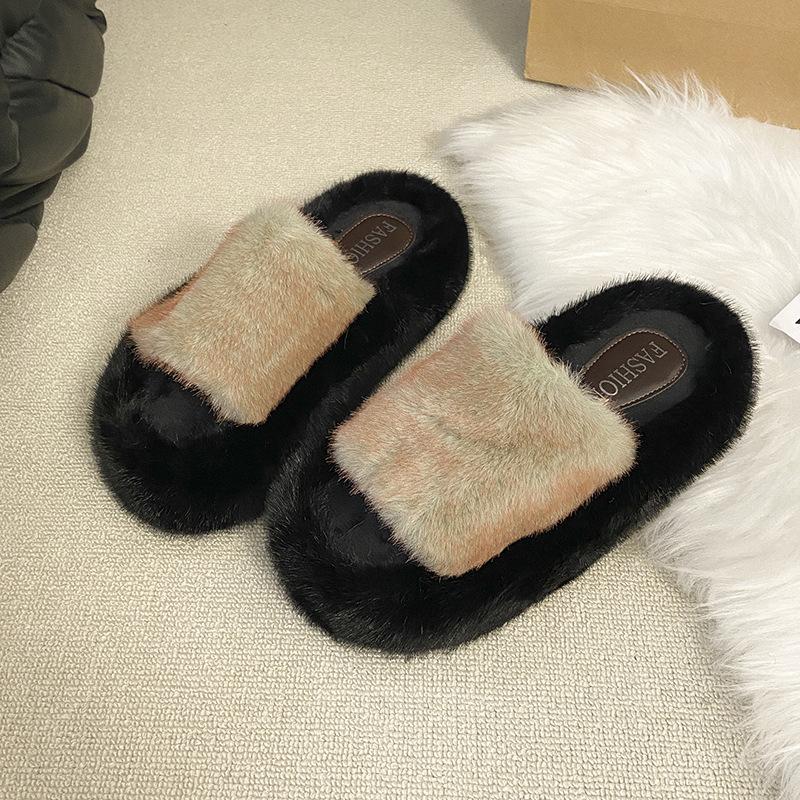 Зимние теплые хлопковые тапочки женские носить толстая подошва нескользящие интернет-знаменитости инс домашние универсальные сеньорские пушистые тапочки