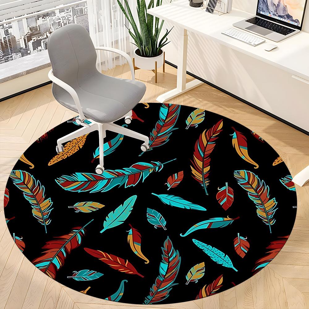 1pc Feather Pattern Office Round Area Rug, Indoor Mat Suitable ForOffice, Under Office Chairs Bedroom Living Room Home Decor, Room Deco 036