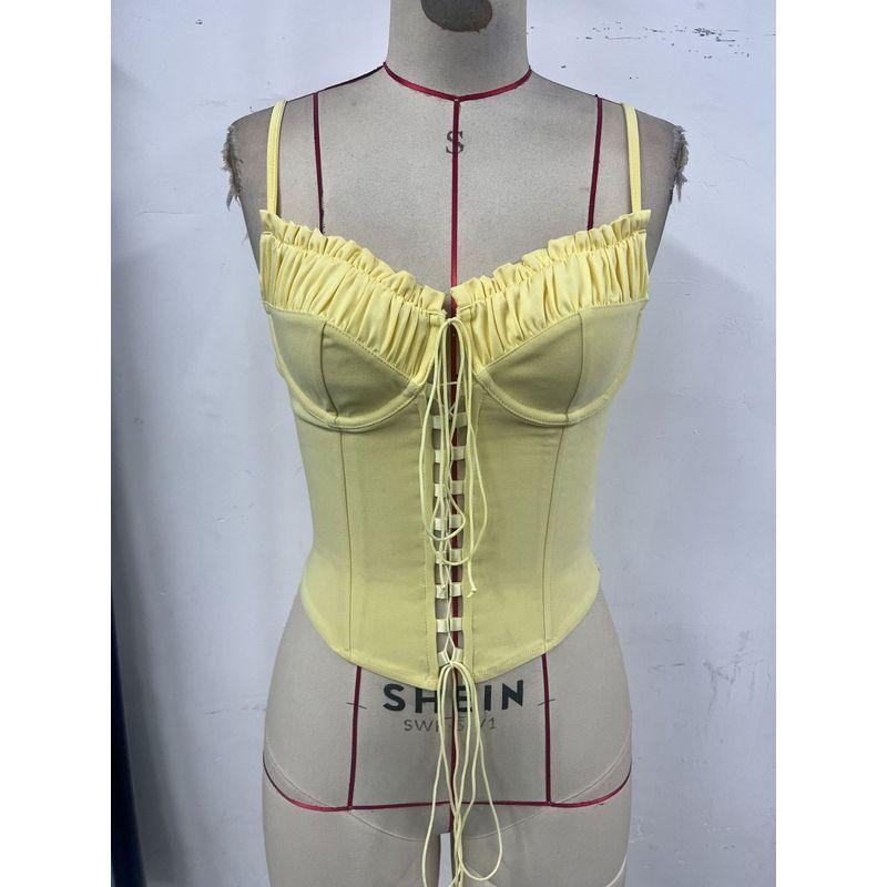 Cross-Border Sexy Stitching Tied Sexy Street Shot Fishbone Sling Fancy Inner Wear Blouse Fishbone Bra