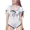 [LittleForBig] Adult Lolita Romper with Ribbon Bow and Lace, Front-Opening Cotton Pajamas, White, Size M