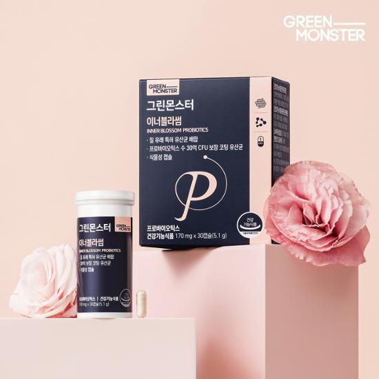 Green Monster Inner Blossom Женские лактобактерии вагинального происхождения, 30 капсул (запас на 1 месяц), Корейская здоровая пища