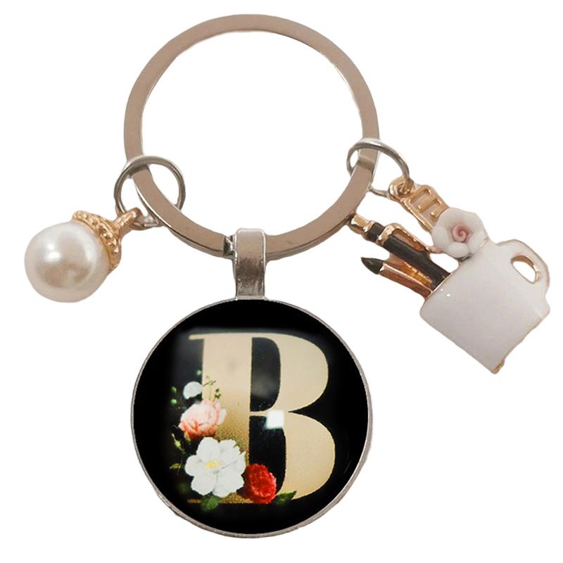 1PC Monogrammed Keychain Simple Pearl Keychain Small Gifts Keychain Black Gift Multi-Style