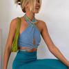 Green Sexy Bandage Halter Crop Tops for Women Sleeveless Backless Club Party Chic Wrap Cropped Top Slim Streetwear