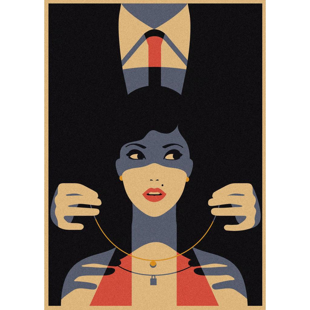 Malika Favre Retro Girl Illustration Kraft Paper Poster for Bar or Cafe Wall Decor