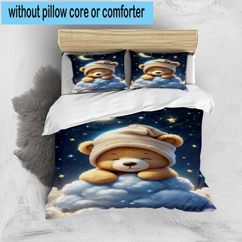 3PCS Teddy Bear Night Sky 3pcs Bedding,Including 3PCS Duvet Cover And 2pcs Pillowcases Perfect for Christmas,Ideal for Bedroom, Dormitory