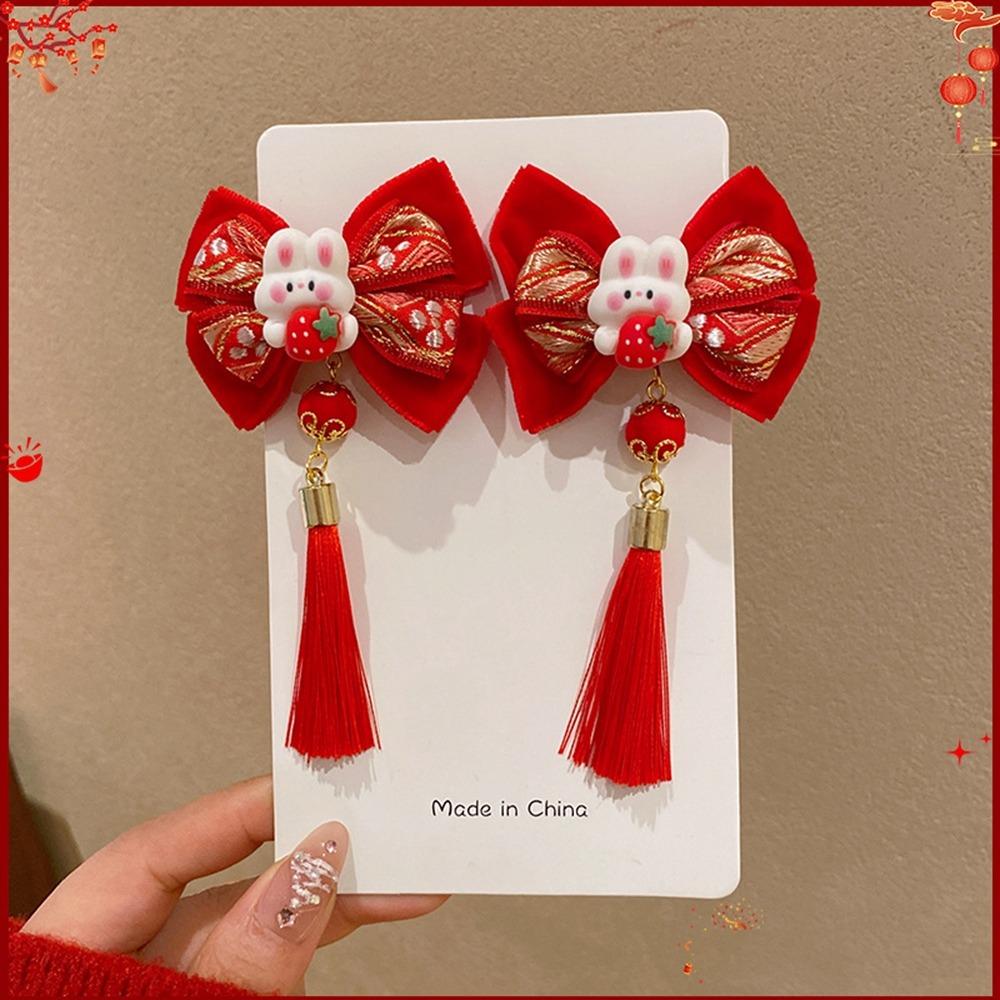 Plush Children Red Bow Hairpin Cat Ears Hanfu Hair Sticks All-match Ancient Style Hairpin Girls