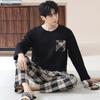 Two Pieces Set Men's Cotton Pajamas Set Long Sleeves Sleeping Top Pant Nightwear Pyjamas Young Boy Pijamas Hombre